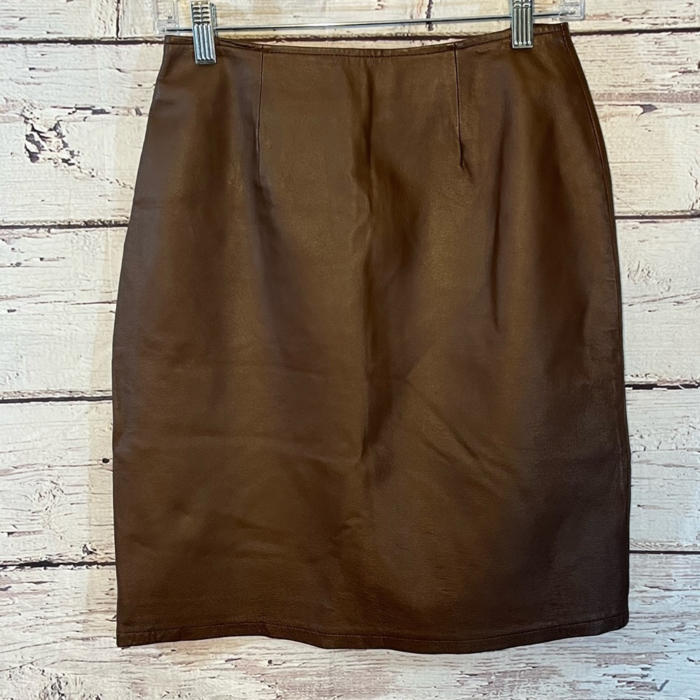 DAVID BENJAMIN Leather Skirt Knee Length Brown-6